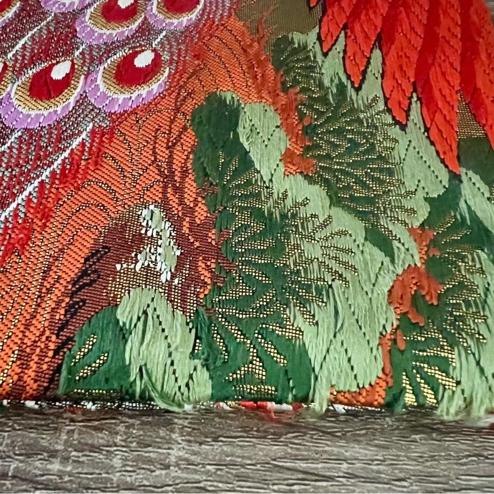 Multicolor Peacock Floral Tapestry Wristlet Bag Zip Pouch Tassel - Picture 9 of 14